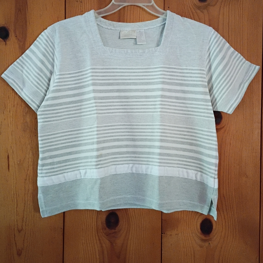Elisabeth Petite By Liz Claiborne Square Neckline Striped Knit Cotton Top